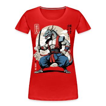 Dragon Samouraï Vintage Ukiyo-e Style - T-shirt bio Premium Femme - bleu marine - Devant - Mia (176cm)