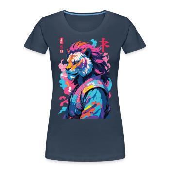 Samurai Löwe Aesthetic Vaporwave Stil - Frauen Premium Bio T-Shirt - Navy - Vorne - Mia (176cm)