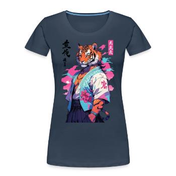Tiger Yokai Vaporwave Aesthetic Samurai Art - Women's Premium Organic T-Shirt - navy - Front - Mia (176cm)