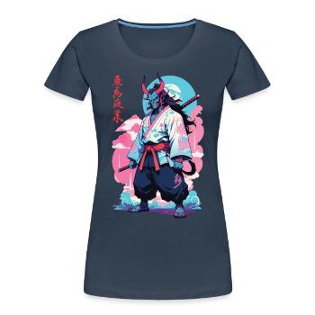 Samouraï Oni Yokai Esthétique Style Vaporwave - T-shirt bio Premium Femme - bleu marine - Devant - Mia (176cm)