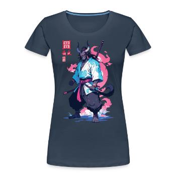 Samouraï Oni Yokai Esthétique Style Vaporwave - T-shirt bio Premium Femme - bleu marine - Devant - Mia (176cm)