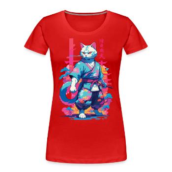 Chat samouraï Vaporwave Esthétique Japon Art - T-shirt bio Premium Femme - bleu marine - Devant - Mia (176cm)