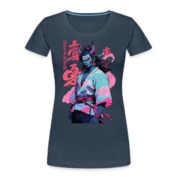 Samouraï Oni Yokai Esthétique Style Vaporwave - T-shirt bio Premium Femme - bleu marine - Devant - Mia (176cm)