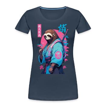 Samurai Faultier Aesthetic Vaporwave Stil - Frauen Premium Bio T-Shirt - Navy - Vorne - Mia (176cm)