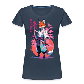Kitsune Samurai Fuchs Aesthetic Vaporwave Stil - Frauen Premium Bio T-Shirt - Navy - Vorne - Mia (176cm)