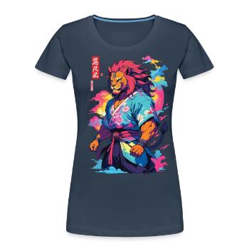 Samurai Lion Aesthetic Vaporwave Style Japan Art - Women's Premium Organic T-Shirt - navy - Front - Mia (176cm)