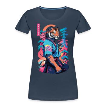 Tiger Yokai Vaporwave Aesthetic Samurai Art - Women's Premium Organic T-Shirt - navy - Front - Mia (176cm)