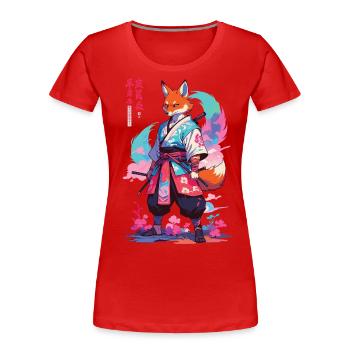 Kitsune Samurai Fuchs Aesthetic Vaporwave Stil - Frauen Premium Bio T-Shirt - Navy - Vorne - Mia (176cm)