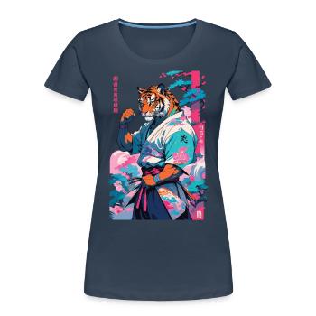 Tiger Yokai Vaporwave Aesthetic Samurai Art - Women's Premium Organic T-Shirt - navy - Front - Mia (176cm)