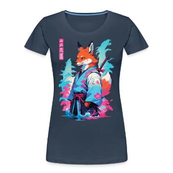 Kitsune Samurai Fuchs Aesthetic Vaporwave Stil - Frauen Premium Bio T-Shirt - Navy - Vorne - Mia (176cm)
