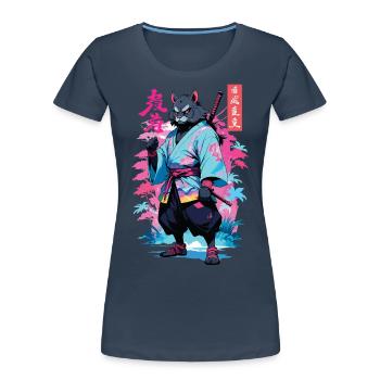 Tanuki Yokai Vaporwave Esthétique Art des samouraïs - T-shirt bio Premium Femme - bleu marine - Devant - Mia (176cm)