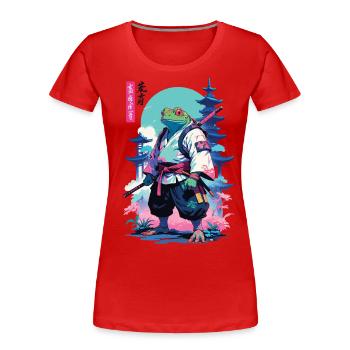 Samurai Frosch Aesthetic Vaporwave Stil - Frauen Premium Bio T-Shirt - Navy - Vorne - Mia (176cm)