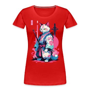 Chat samouraï Vaporwave Esthétique Japon Art - T-shirt bio Premium Femme - bleu marine - Devant - Mia (176cm)