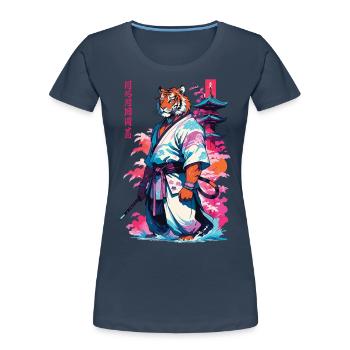 Tiger Yokai Vaporwave Aesthetic Samurai Kunst - Frauen Premium Bio T-Shirt - Navy - Vorne - Mia (176cm)