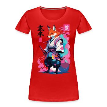 Kitsune Samurai Fuchs Aesthetic Vaporwave Stil - Frauen Premium Bio T-Shirt - Navy - Vorne - Mia (176cm)