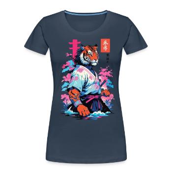 Tiger Yokai & Vaporwave Aesthetic Samurai Art - Women's Premium Organic T-Shirt - navy - Front - Mia (176cm)