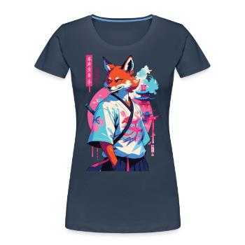 Kitsune Samurai Fuchs Aesthetic Vaporwave Stil - Frauen Premium Bio T-Shirt - Navy - Vorne - Mia (176cm)