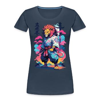Samouraï Lion Esthétique Vaporwave Style Japon Art - T-shirt bio Premium Femme - bleu marine - Devant - Mia (176cm)