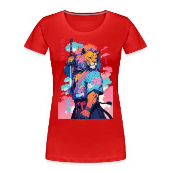 Samurai Löwe Aesthetic Vaporwave Stil - Frauen Premium Bio T-Shirt - Navy - Vorne - Mia (176cm)