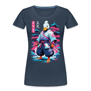 Samurai Ente Aesthetic Vaporwave Stil Japan - Frauen Premium Bio T-Shirt - Navy - Vorne - Mia (176cm)