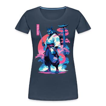 Tanuki Yokai Vaporwave Aesthetic Samurai Art - Women's Premium Organic T-Shirt - navy - Front - Mia (176cm)