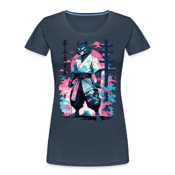 Tanuki Yokai Vaporwave Aesthetic Samurai Art - Women's Premium Organic T-Shirt - navy - Front - Mia (176cm)