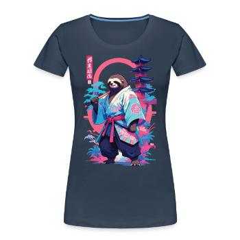 Samurai Faultier Aesthetic Vaporwave Stil - Frauen Premium Bio T-Shirt - Navy - Vorne - Mia (176cm)