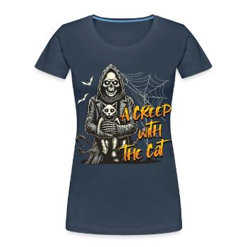 Halloween Cats Design: A Creep With The Cat - Women's Premium Organic T-Shirt - navy - Front - Mia (176cm)