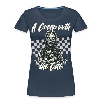 gruseliHalloween: A scary with the cat - Women's Premium Organic T-Shirt - navy - Front - Mia (176cm)