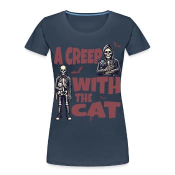 A scary with the cat Halloween motif - Women's Premium Organic T-Shirt - navy - Front - Mia (176cm)