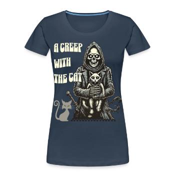 A scary with the cat Halloween motif - Women's Premium Organic T-Shirt - navy - Front - Mia (176cm)