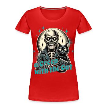 Halloween Skelett Mit Katze: A Creep With The Cat - Frauen Premium Bio T-Shirt - Navy - Vorne - Mia (176cm)