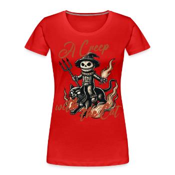 Halloween: A scary one with the cat - Women's Premium Organic T-Shirt - navy - Front - Mia (176cm)