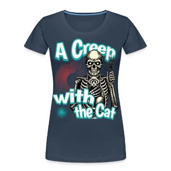 Halloween Skelett mit Katze - A Creep with the Cat - Frauen Premium Bio T-Shirt - Navy - Vorne - Mia (176cm)