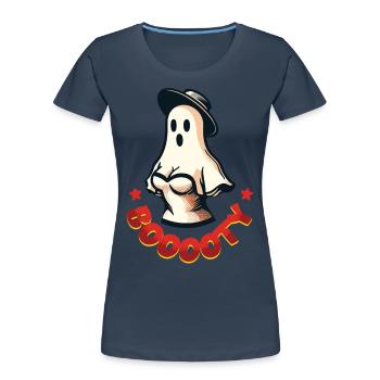 Funny Halloween Vintage Retro Booty Ghost Fun - Women's Premium Organic T-Shirt - navy - Front - Mia (176cm)