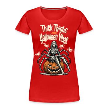 Lustiges Halloween Mit Dickem Oberschenkel - Frauen Premium Bio T-Shirt - Navy - Vorne - Mia (176cm)