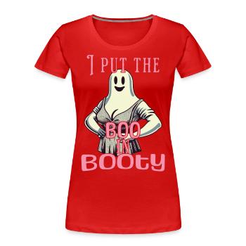 funny retro ghost design boo in booty saying - Women's Premium Organic T-Shirt - navy - Front - Mia (176cm)