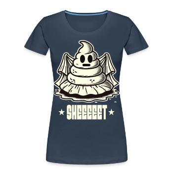 Halloween Poop Pile Ghost Sheet - Women's Premium Organic T-Shirt - navy - Front - Mia (176cm)