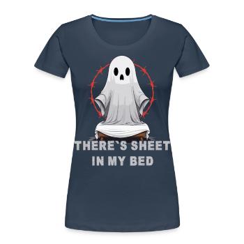 Halloween Ghost Humor in Bed - Women's Premium Organic T-Shirt - navy - Front - Mia (176cm)