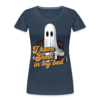 Halloween Sheet In Bed Funny Saying - Women's Premium Organic T-Shirt - navy - Front - Mia (176cm)