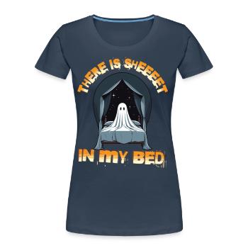 Halloween Ghost Humor in Bed - Women's Premium Organic T-Shirt - navy - Front - Mia (176cm)