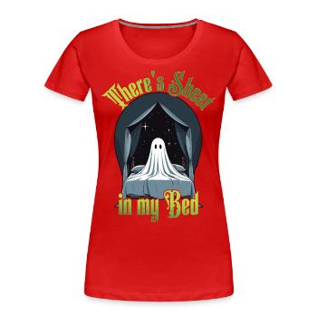 Funny Halloween Saying: There's Sheet In My Bed - Women's Premium Organic T-Shirt - navy - Front - Mia (176cm)