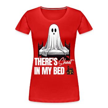 Funny Halloween Saying: There's Sheet In My Bed - Women's Premium Organic T-Shirt - navy - Front - Mia (176cm)