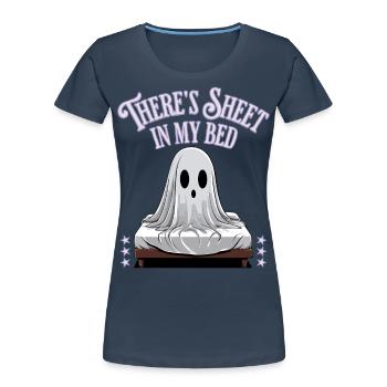 Halloween Sheet In Bed Funny Saying - Women's Premium Organic T-Shirt - navy - Front - Mia (176cm)