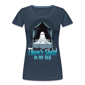 Halloween Sheet In Bed Funny Saying - Women's Premium Organic T-Shirt - navy - Front - Mia (176cm)