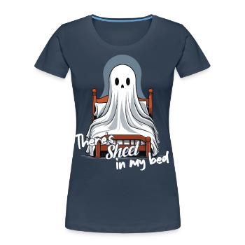 Halloween Sheet In Bed Funny Saying - Women's Premium Organic T-Shirt - navy - Front - Mia (176cm)