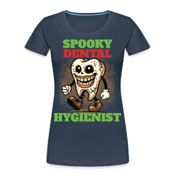 Aventure d’Halloween d’hygiéniste dentaire effrayante - T-shirt bio Premium Femme - bleu marine - Devant - Mia (176cm)