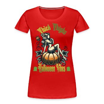 Funny Halloween Thick Thighs Vibes - Women's Premium Organic T-Shirt - navy - Front - Mia (176cm)