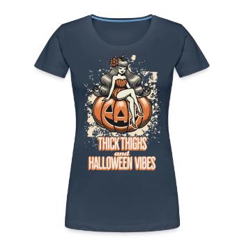 Funny Halloween with pumpkin and vibes - Women's Premium Organic T-Shirt - navy - Front - Mia (176cm)