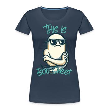 Funny Halloween : Ghost Boo Sheet - T-shirt bio Premium Femme - bleu marine - Devant - Mia (176cm)